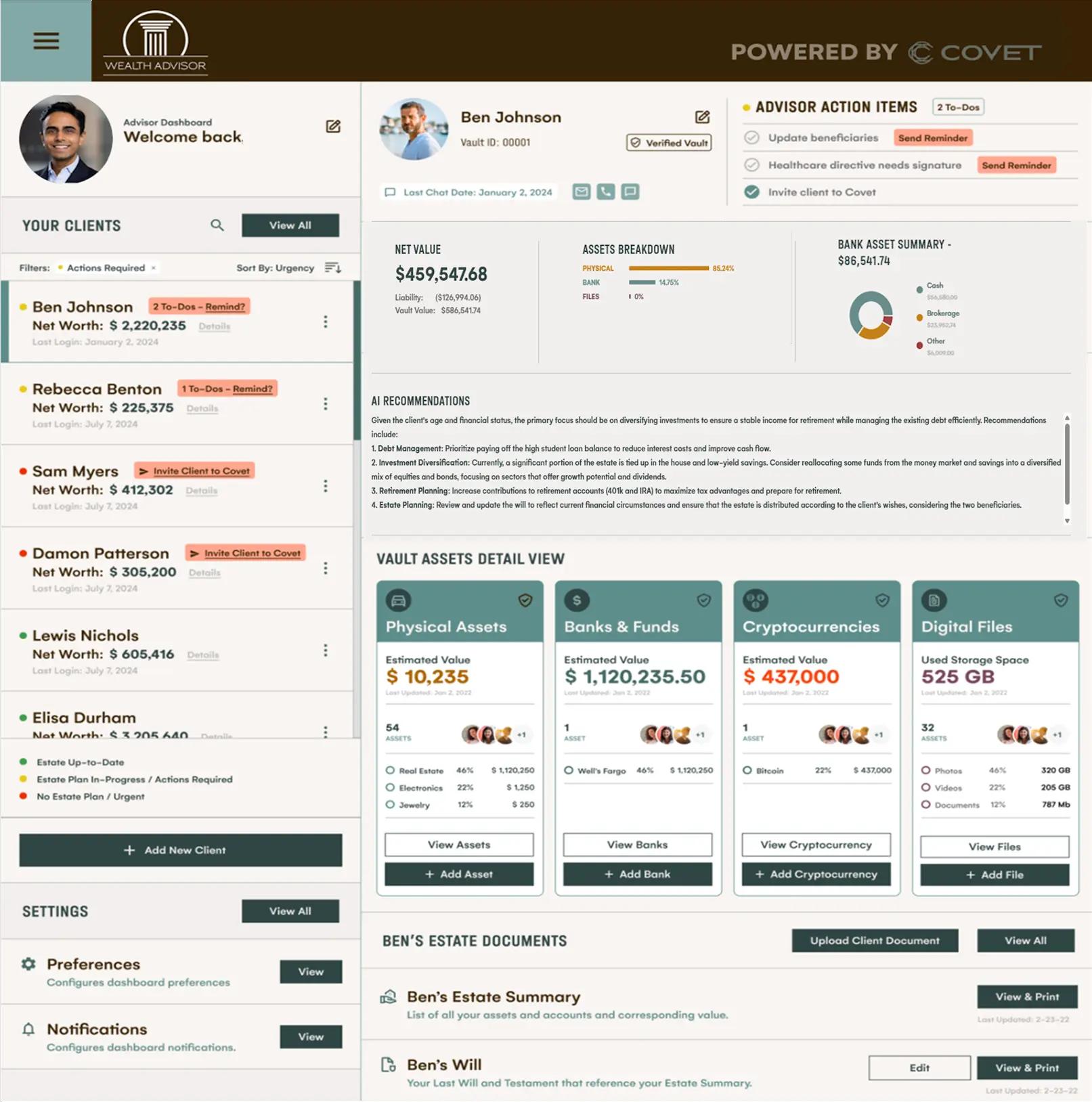 Partner Dashboard showing client progress and AI recommendations